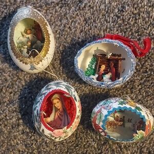 Antique, Decorative Holiday Egg Diorama Ornaments Set